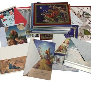Lot of 65 Assorted Religious Christmas Greeting Cards Bulk Nativity‎ Scripture